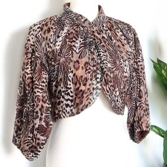 Zuhhah Leopard Print Silk & Linen 3/4 Sleeve Bolero Size Medium M - Picture 1 of 13